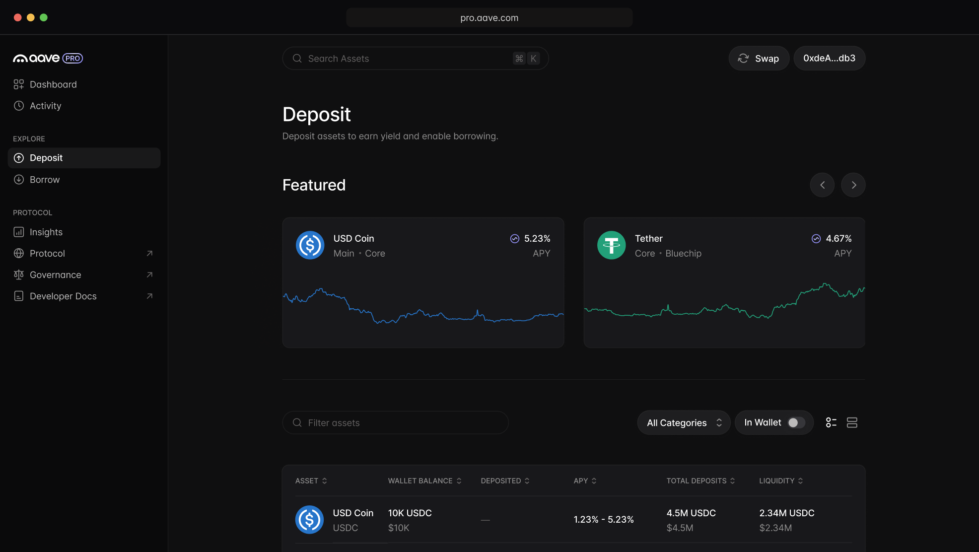 Aave Pro interface